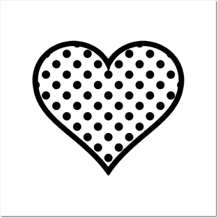 Black Polka Dots and White Heart Posters and Art